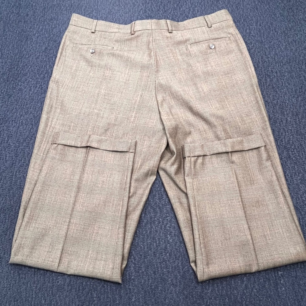 Lauren Ralph Lauren Mens 42x32 Wool Glen Plaid Pleated Cuffed Dress Pants Tan - Picture 4 of 7
